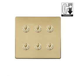 The Savoy Collection Brushed Brass 6 Gang Dimming Toggle Switch