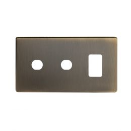 The Charterhouse Collection Aged Brass 3 Gang 1RM+2CM Dual Module Grid Switch Plate