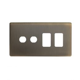 The Charterhouse Collection Aged Brass 4 Gang 2RM+2CM Dual Module Grid Switch Plate