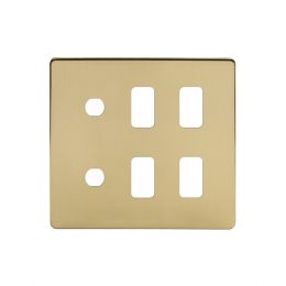 The Savoy Collection Brushed Brass 6 Gang 4RM+2CM Dual Module Grid Switch Plate