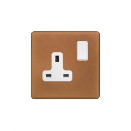 Soho Fusion Antique Copper & White 13A 1 Gang Switched Socket, DP Screwless