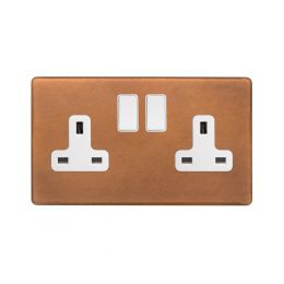 Soho Fusion Antique Copper & White 13A 2 Gang Switched Socket, DP Screwless