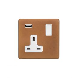 Soho Fusion Antique Copper & White 13A 1 Gang DP USB Socket (USB 2.1amp) Screwless