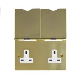 The Savoy Collection Brushed Brass 13A 2 Gang Floor Socket Wht Ins
