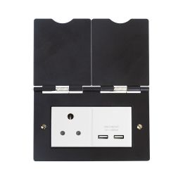 The Camden Collection Matt Black & White Screwless Double Floor Outlet 5Amp Socket & USB Charger
