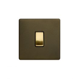 Soho Fusion Bronze & Brushed Brass 20A 1 Gang DP Switch Black Inserts Screwless
