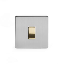 Soho Fusion Brushed Chrome & Brushed Brass 20A 1 Gang 2 Way Switch White Inserts Screwless