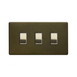 Soho Fusion Bronze with Brushed Brass 10A 3 Gang Switch on Double Plate 2 Way Screwless 