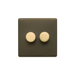 Soho Fusion Bronze & Brushed Brass 2 Gang 1000W DC1-10V Dimmer Switch