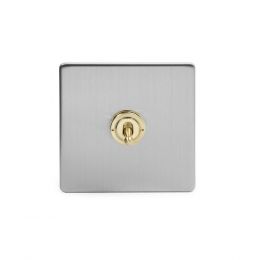 Soho Fusion Brushed Chrome & Brushed Brass 20A 1 Gang 2 Way Toggle Switch White Inserts Screwless