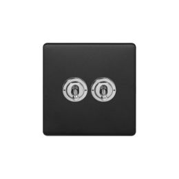 Soho Fusion Matt Black & Brushed Chrome 2 Gang Toggle (1x20A 2 Way Switch, 1xIntermediate)