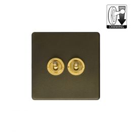 Soho Lighting Fusion Bronze & Brushed Brass 2 Gang Dimming Toggle Switch