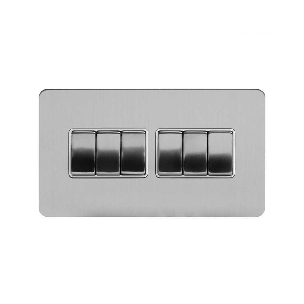 The Lombard Collection Flat Plate Chrome 10A 6 Gang 2 Way Switch Wht Ins - The Soho Lighting Company