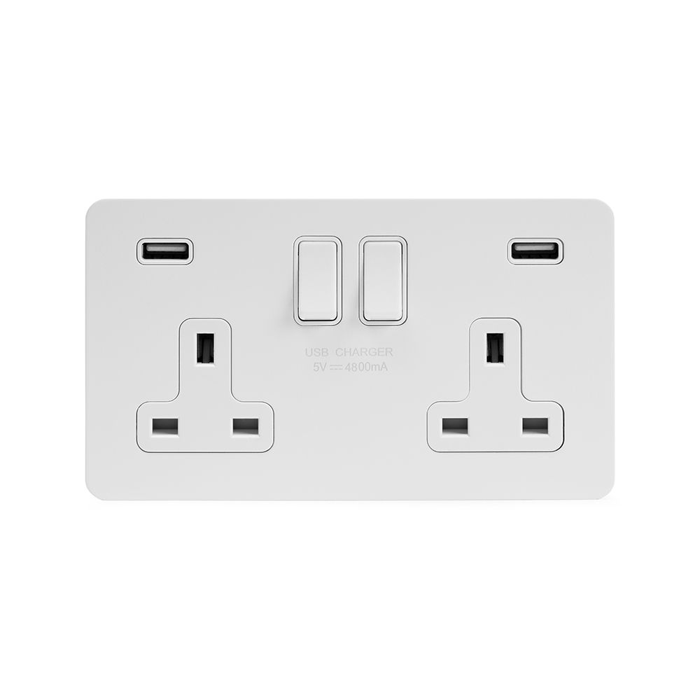 Double Wall Sockets USB Plug 13Amp 2-Gang Screwless Plate  CE Marked