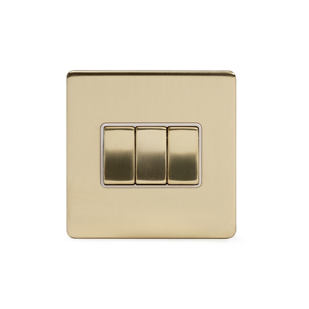 The Savoy Collection Brushed Brass 10a 3 Gang 2 Way Switch Wht Ins