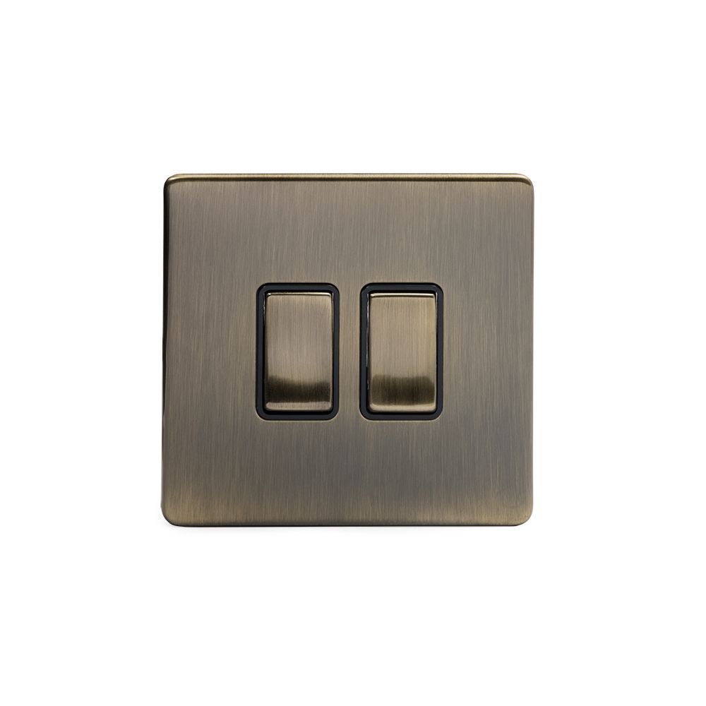 Soho Lighting Antique Brass 2 Gang Retractive Switch Blk Ins Screwless The Soho Lighting Company