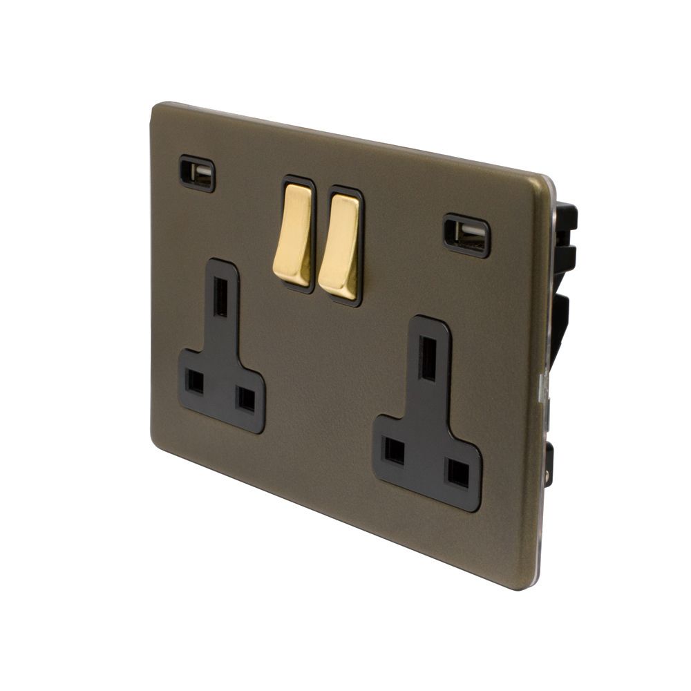 Soho Fusion Bronze & Brushed Brass 13A 2 Gang DP USB Socket (USB 4.8amp