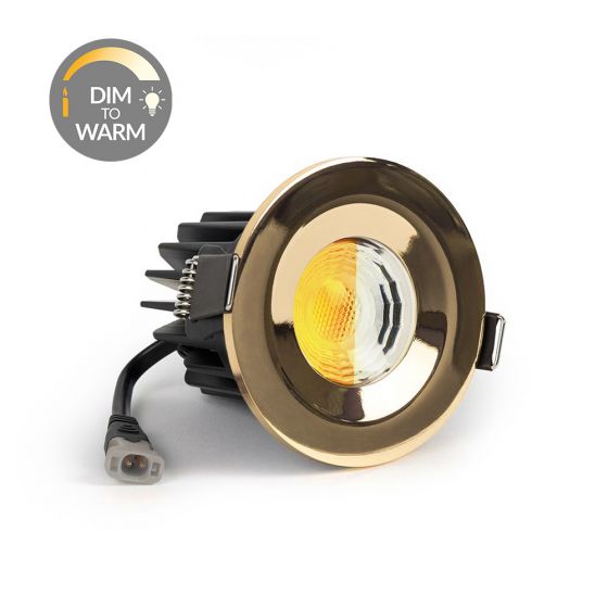 Polished Brass CCT Dim To Warm LED Downlight Fire Rated IP65