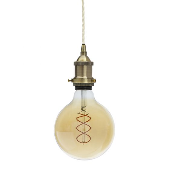 Soho Lighting Antique Brass Decorative Bulb Holder with Cream Twisted Cable