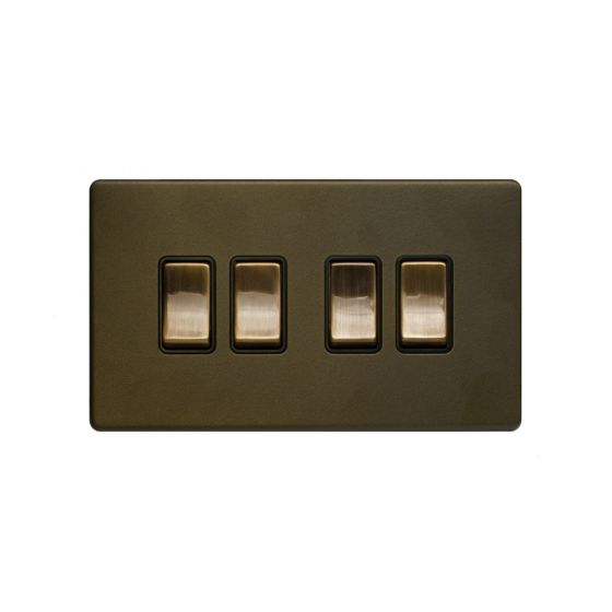 The Eton Collection Bronze 10A 4 Gang Intermediate Switch Black Inserts Screwless