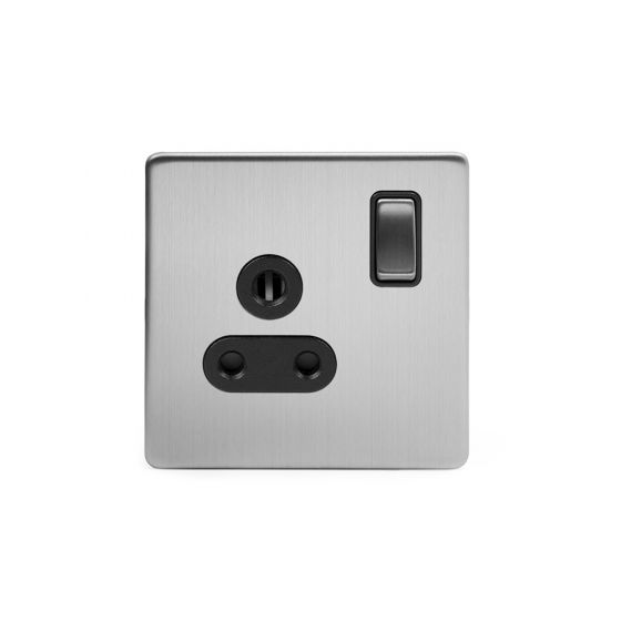 The Lombard Collection Brushed Chrome 5 Amp Socket with Switch Black Ins Screwless