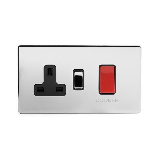 The Finsbury Collection Polished Chrome Luxury 45A Cooker control with Socket With Black insert