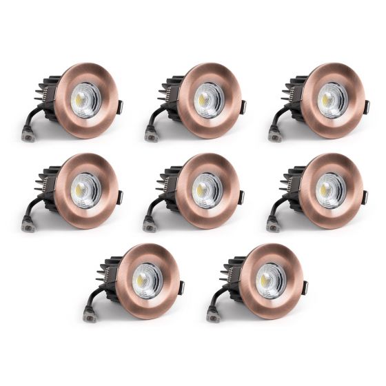 8 Pack - Antique Copper CCT Fire Rated LED Dimmable 10W IP65 Downlight