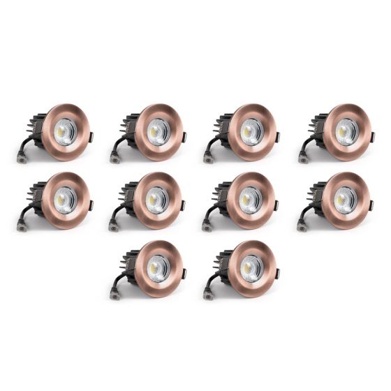 10 Pack - Antique Copper CCT Fire Rated LED Dimmable 10W IP65 Downlight