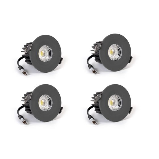 4 Pack - Graphite Grey CCT Fire Rated LED Dimmable 10W IP65 Downlight