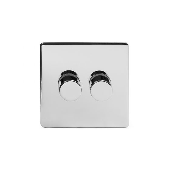 The Finsbury Collection Polished Chrome Luxury 2 Gang 2 Way Trailing Edge Dimmer 100W LED (150w Halogen/Incandescent)