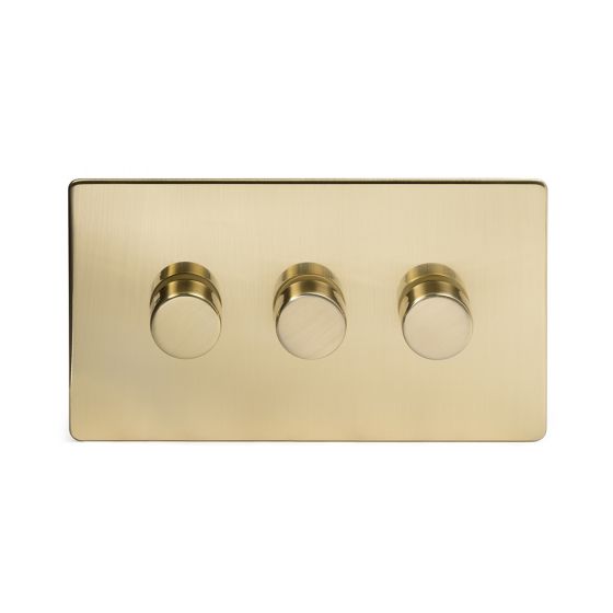 The Savoy Collection Brushed Brass 3 Gang 2 Way 150W LED Trailing Edge Dimmer