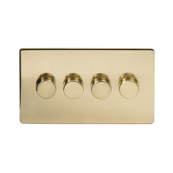 The Savoy Collection Brushed Brass Period 4 Gang 2 Way Trailing Edge Dimmer 100W LED (150w Halogen/Incandescent)