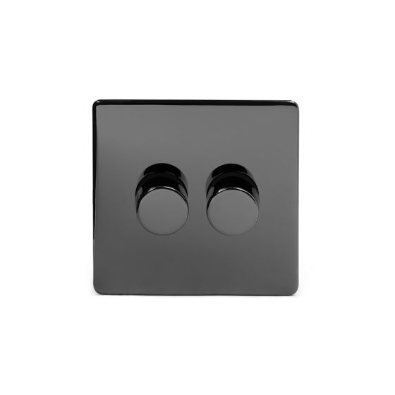 The Connaught Collection Black Nickel 2 Gang 2 Way Trailing Edge Dimmer 100W LED (150w Halogen/Incandescent)