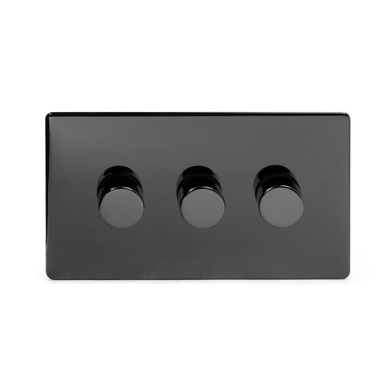 The Connaught Collection Black Nickel 3 Gang 2 Way Trailing Edge Dimmer 100W LED (250w Halogen/Incandescent)