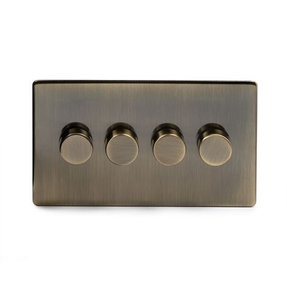 The Charterhouse Collection Aged Brass 4 Gang 2 Way 150W LED Trailing Edge Dimmer