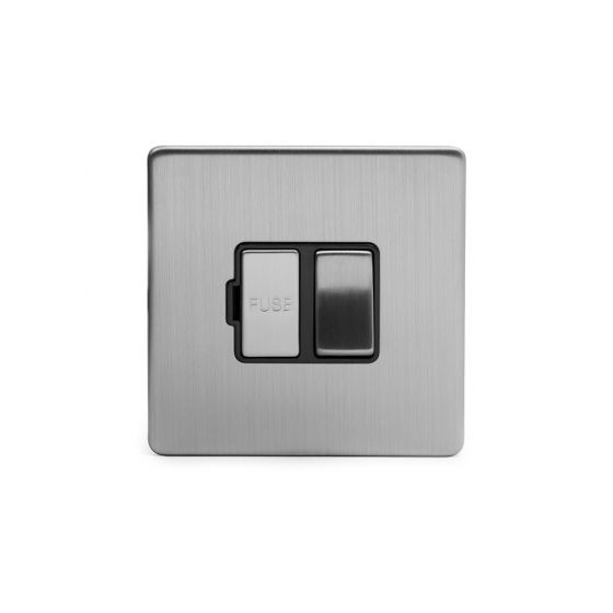 The Lombard Collection Brushed Chrome Luxury 13A Double Pole Switched Fused Connection Unit (FCU) black insert