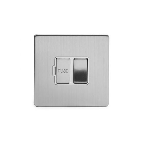 The Lombard Collection Brushed Chrome Luxury 13A Double Pole Switched Fused Connection Unit (FCU) with white insert
