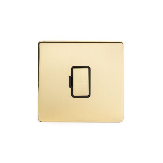 The Savoy Collection Brushed Brass Period 13A Double Pole Unswitched Fused Connection Unit (FCU) with black insert
