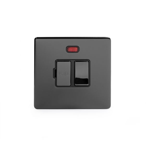 The Connaught Collection Black Nickel 13A Double Pole Switched Fused Connection Unit (FCU) With Neon with black insert
