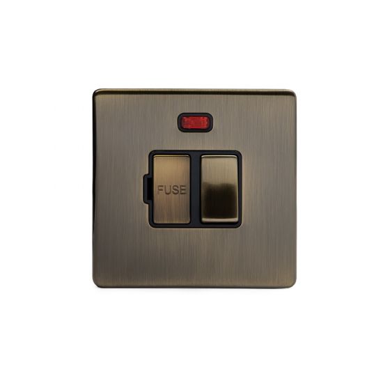 The Charterhouse Collection Aged Brass 13A Double Pole Switched Fused Connection Unit (FCU) With Neon with black insert
