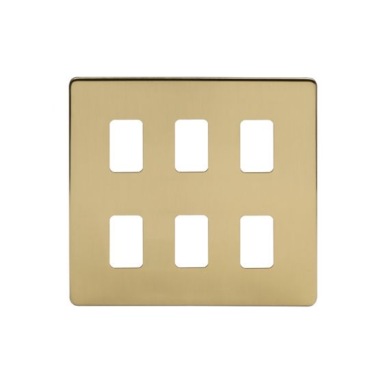 The Savoy Collection Brushed Brass 6 Gang RM Rectangular Module Grid Switch Plate
