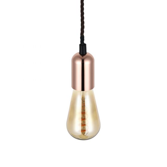 Edison Rose Gold Pendant Bulb Holder With Twisted Dark Brown Cable