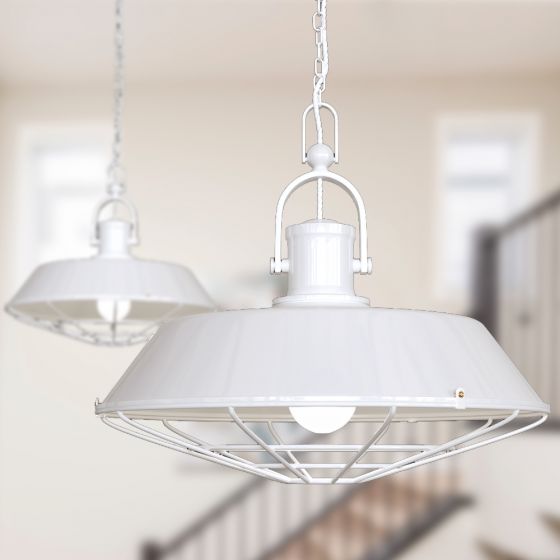 Brewer Cage Industrial  Pendant Light Pure White - Soho Lighting