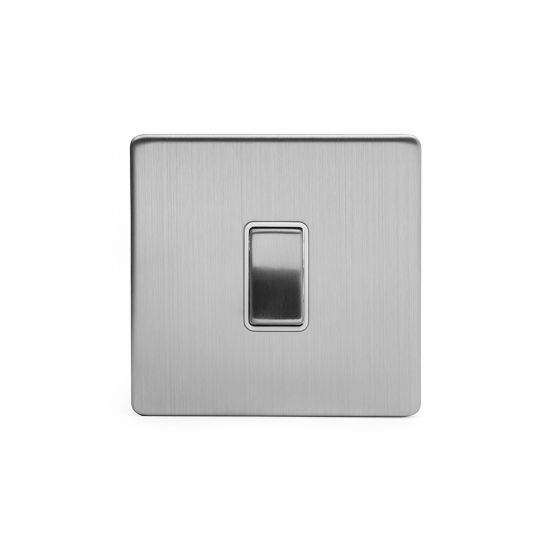 The Lombard Collection Brushed Chrome Luxury 10A 1 Gang 2 Way Switch With White insert