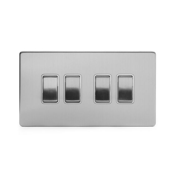 The Lombard Collection Brushed Chrome Luxury 10A 4 Gang 2 Way Switch With White insert