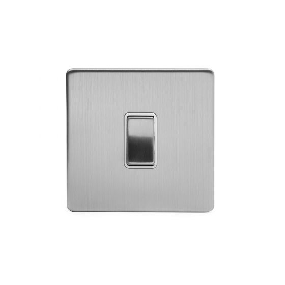 The Lombard Collection Brushed Chrome Luxury 10A 1 Gang Intermediate Switch with White Insert