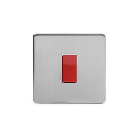 The Lombard Collection Brushed Chrome Luxury 45A 1 Gang Double Pole Switch, Single Plate with White Insert