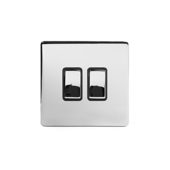 The Finsbury Collection Polished Chrome Luxury 10A 2 Gang Intermediate Switch with Black Insert