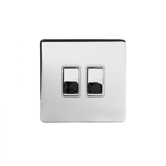 The Finsbury Collection Polished Chrome Luxury 10A 2 Gang 2 Way Switch With White insert