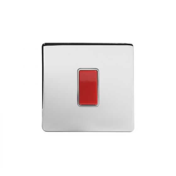 The Finsbury Collection Polished Chrome Luxury 45A 1 Gang Double Pole Switch, Single Plate with White Insert